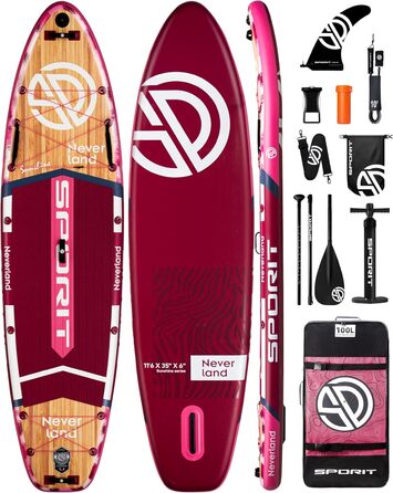 Надширока надувна SUP-дошка SPORIT для дорослих, ультрастабільна, вантажопідйомність 204 кг, з плечовим ременем, рюкзаком 100 л, знімним US-плавцем і плаваючим веслом