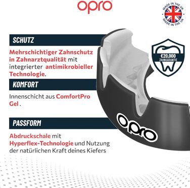 Капа для фіксованих брекетів OPRO – захист для боксу, єдиноборств, MMA, хокею та регбі – для дорослих та дітей від 10 років – миттєва адаптація – з гарантією стоматолога (чорно-біла)