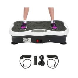 Віброплатформа для фітнесу з Bluetooth та USB, тренувальні гуми, пульт ДУ, чорно-біла