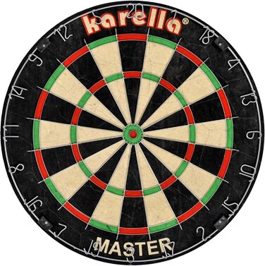 Дартборд Karella Master з сизалю для турнірів, комплект із 2 наборами дротиків Steeldart Blackstar та лінією для кидків