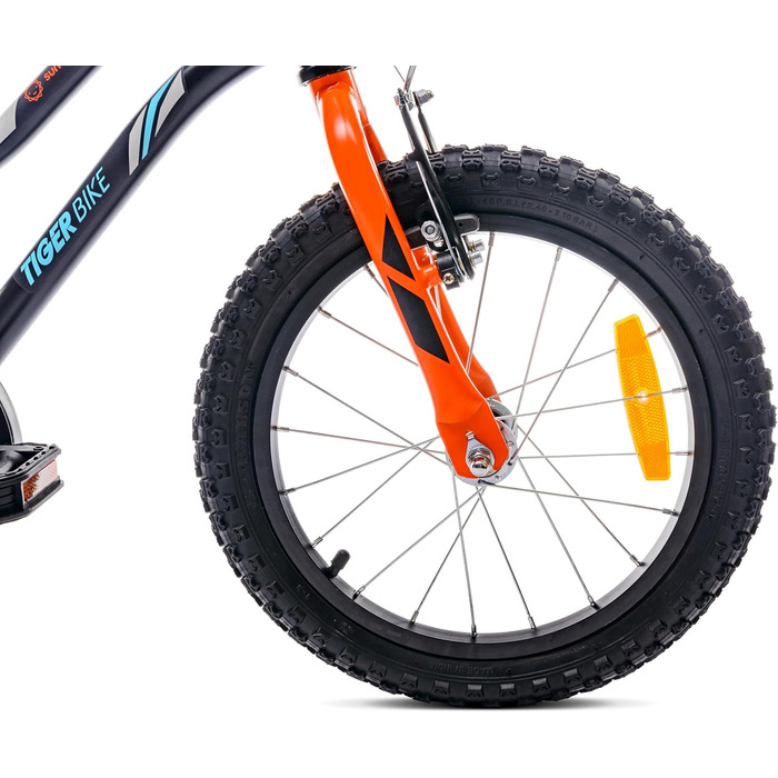 Дитяче велосипед Sun Baby Tiger Tracker 14/16 дюймів для хлопчиків. Легкий, з бічними колесами та штовхачем, 2-6 років. BMX, чорно-помаранчевий.