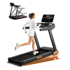 Біговий доріжки UMAY для дому з нахилом 16%, швидкість до 14 км/год, складаний, з вимірюванням пульсу, потужний 3.5 PS мотор, LED-дисплей, максимальне навантаження 180 кг, легкий та компактний