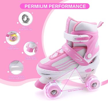 Дитячі ролики Kinder Rollschuhe для дівчаток та хлопчиків, регульовані, з підсвічуванням, кольори: білий та рожевий, розмір EU 28-32