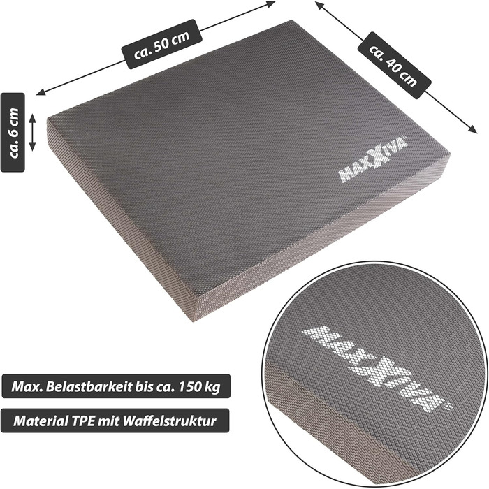 Балансувальний килимок MAXXIVA 50x40x6 см для фітнесу, йоги, пілатесу, фізіотерапії, сірий