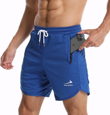 Спортивні шорти для бігу та фітнесу з блискавкою, Navy Blue (синій) з петлею для рушника (L, синій)