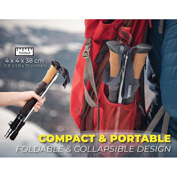 Трекінгові палиці TREKOLOGY Trek-Z Cork Grip: легкі, складні, регульовані, алюмінієві, для чоловіків та жінок