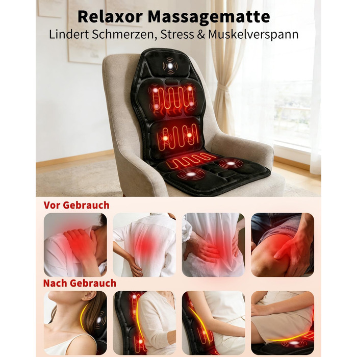 Електрична масажна подушка для спини та шиї з підігрівом та вібрацією. Масажна подушка для крісла, для дому та офісу