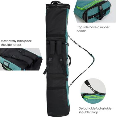 Чохол для сноуборду XCMAN 160/190 см - міцний, для перевезення, підходить для авіаперельотів (зелений)