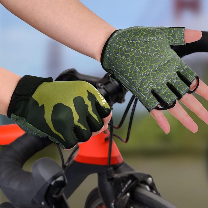 Рукавички для велосипеда чоловічі літні напівпальцеві MTB, рукавички для гірського велосипеда/шосе, рукавички для велосипеда для чоловіків та жінок, дихаючі, з антиковзаючим покриттям та амортизацією, білі (XL, Оливковий)