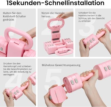 Регульований набір гантелей 2-в-1 для жінок – 4 рівні (1-5,5 кг) – обладнання для фітнесу вдома – зелені гантелі (рожевий)