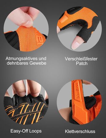 Рукавички Inbike для їзди на велосипеді, хаф-фінгери, захист пальців TPR та SCR, зелені (помаранчеві, M)