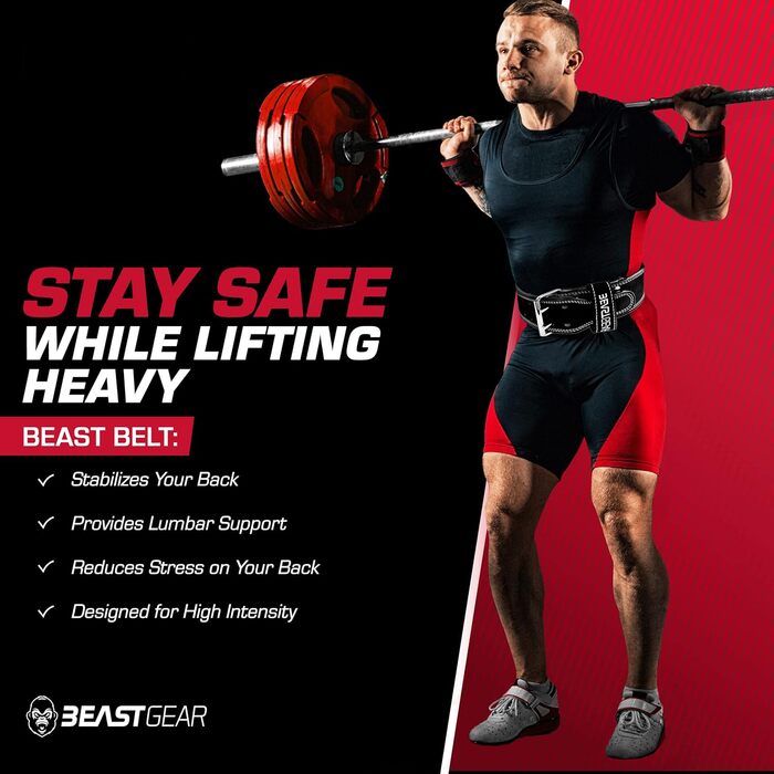 Пояс для пауерліфтингу Beast Gear PowerBelt, преміум, нубукова шкіра, 10 мм, 10,2 см, подвійна пряжка, XL, чорний