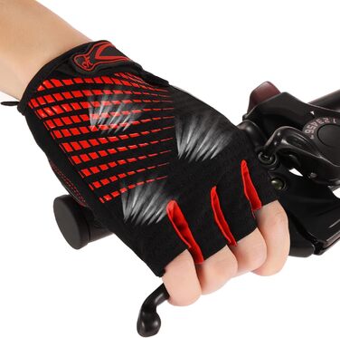 Велосипедні рукавички для чоловіків та жінок, напівпальцеві, дихаючі, SBR гель, антиковзкі, амортизуючі, для шосе, MTB, велосипеда (червоні M)
