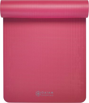 Yogamat Gaiam Essentials товстий (1 см) рожевий 183x61 см з ременем для зручного транспортування - килимок для йоги та фітнесу