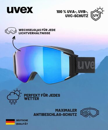Гірськолижні окуляри uvex G.gl 3000 Unisex, матовий чорний / blue-lasergold lite, універсальний розмір