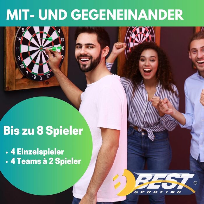 Електронна дартс-мішень Best Sporting Nation/Windsor/Bristol, 21 гра, 65 варіантів, бездротова, для 8 гравців, 6 дротиків і 8 запасних наконечників