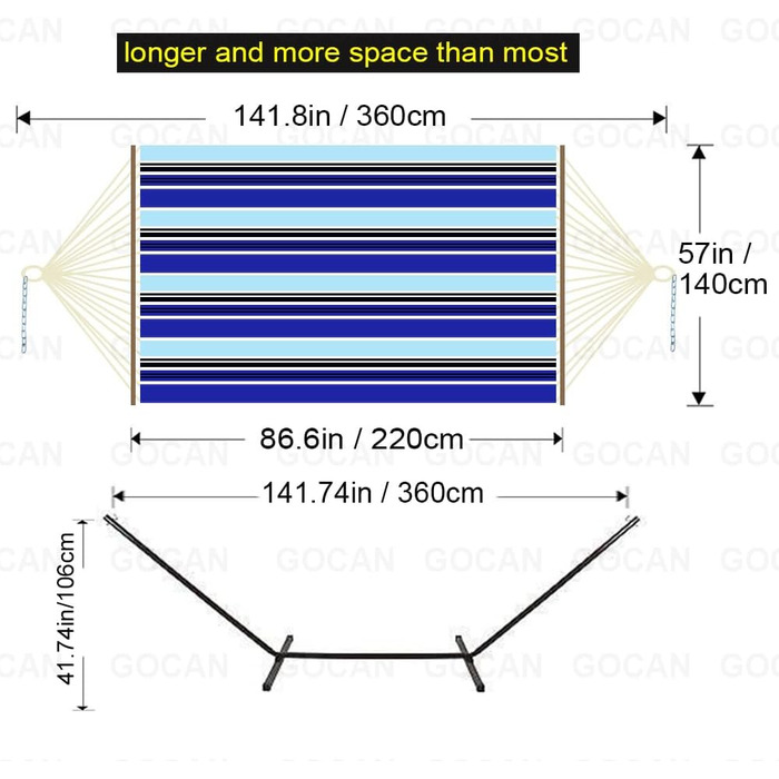 Гаммак GOCAN XXL для 2 осіб, 220x150 см, 330 см, 300 кг, бавовна, для відпочинку в саду, на балконі, в приміщенні, сірий з червоно-синіми смугами