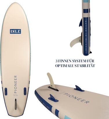 Надувна SUP-дошка ISLE Pioneer з веслом, рюкзаком, насосом, 3-плавникова система, страхувальний трос, дизайн Каліфорнія – для початківців