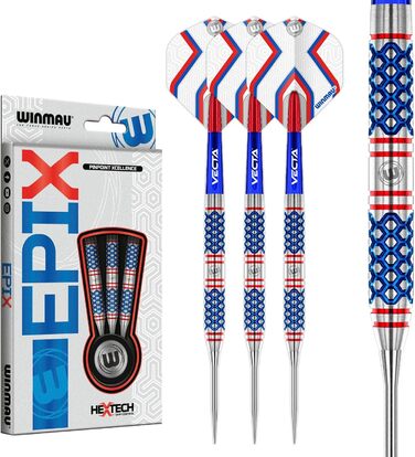 Професійний набір дротиків WINMAU Epix 90% вольфрам, з мішенями та стрижнями, для дартсу, ваги: 18г (м'який наконечник), 22г і 24г (сталевий наконечник)