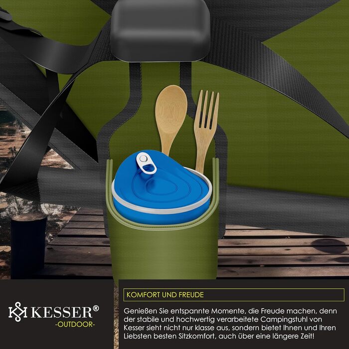 Крісло для кемпінгу KESSER® Schaukelstuhl: складне, з підсвічуванням та тримачем для напоїв, до 160 кг, Хакі/Чорний