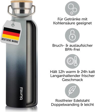 Термосфляка Blumtal 1л з нержавіючої сталі, подвійні стінки, ізоляція, без BPA, зелений колір