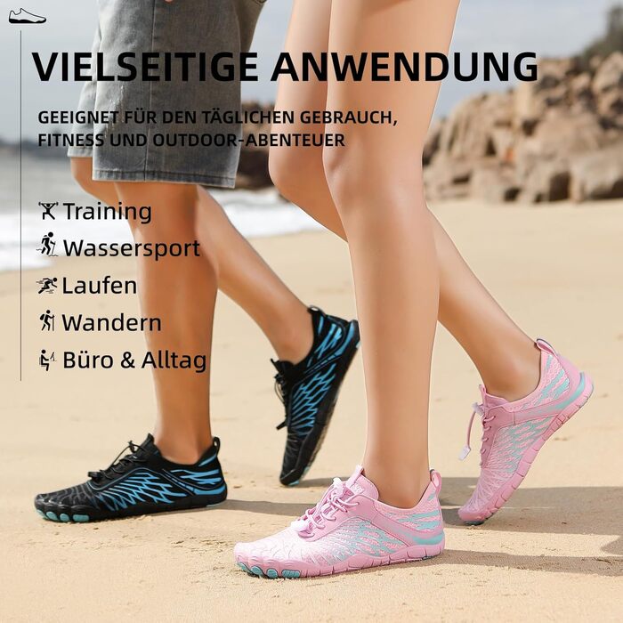 Босі кросівки для жінок та чоловіків: водяні, для ходьби, плавання, трейлраннінг, фітнес. Розміри 42 EU, чорний/синій.