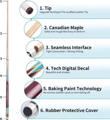 Набір для більярду Aklot Pool-Queue (2/3/4 частини), 147.3 см, дорослі, канадський клен, полірувальний набір