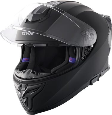 Мотошолом VEVOR інтегральний S, ABS, Bluetooth, змінне скло, DOT, чорний, для підлітків і дорослих