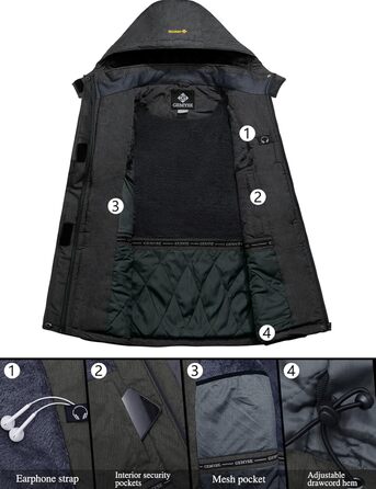 Куртка GEMYSE для чоловіків, водонепроникна, вітронепроникна, з підкладкою, зимова, з капюшоном, для спорту, відпочинку, активного відпочинку, графітово-сіра, XXL