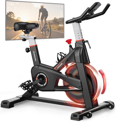 Велотренажер для дому Advamsoler з LCD-монітором та тримачем для планшету. Безшумний ергометр для кардіотренувань до 160 кг. Чорний/Червоний з додатком