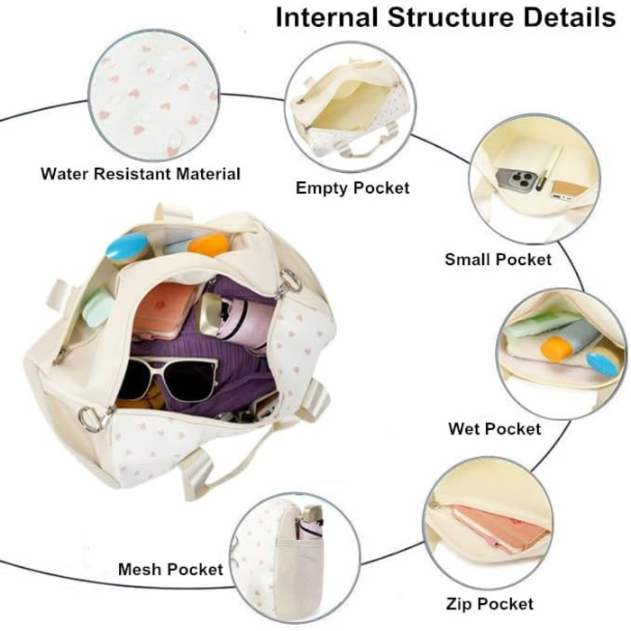 Спортивна сумка для дівчаток для балету та плавання, фіолетова (дизайн «Біле серце»)