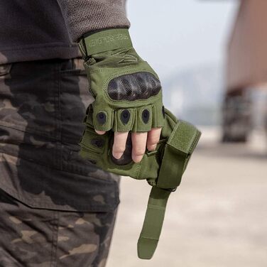 Рукавички тактичні FREE SOLDIER чоловічі: для мотоцикла, велоспорту, скелелазіння, страйкболу, армії (XL, Армійський зелений, безпальцеві)