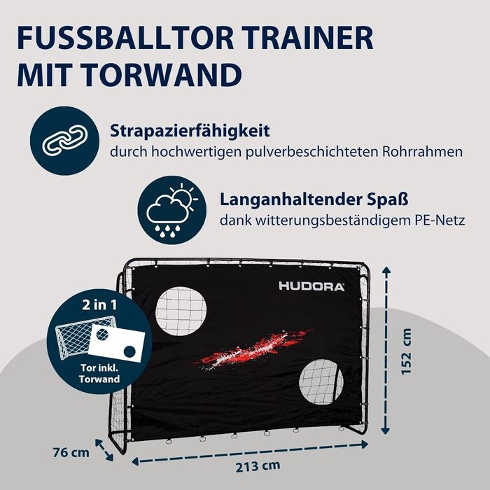 Футбольні ворота HUDORA Trainer з мішенями, для дітей і дорослих, міцні, всепогодні, для тренувань і відпочинку