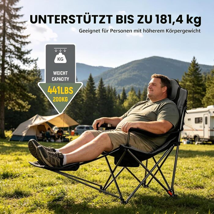 Складане кемпінгове крісло OUTSIDER Heavy Duty, посилене, до 200 кг, чорне