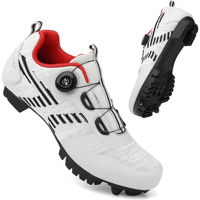 Чоловічі велотуфлі для шосе та MTB: дихаючі кросівки для велосипеда, сумісні з SPD педалями, розмір 43 EU, білі