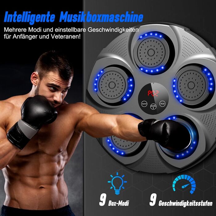 Музична боксерська машина на стіну, професійна модель з Bluetooth, 9 швидкостей та режимів, для дітей та дорослих, чорна