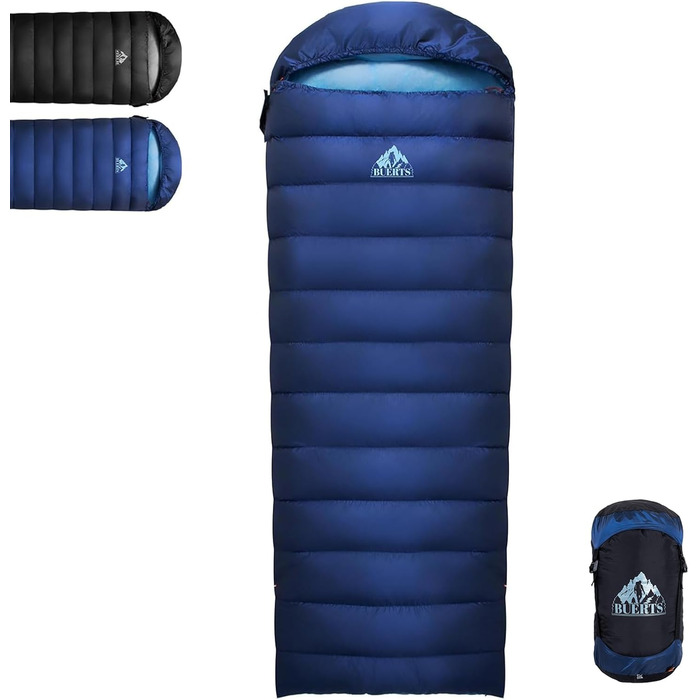 Спальний мішок зимовий Daunenschlafsack: теплий та легкий для дорослих та дітей, 680FP, для походів, альпінізму, кемпінгу. Чорний 0°C (Блакитний -10°C)