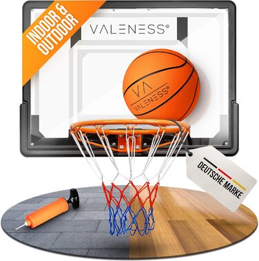 VALENESS® Баскетбольний кошик для дому та вулиці, настінний, комплект із м'ячем, насосом та кріпленням, для дітей, підлітків і дорослих