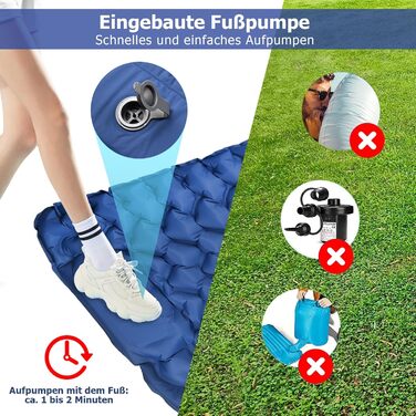 Каремат Amtake самонадувний, 10 см, для кемпінгу, туристичний, ультралегкий, з насосом, водонепроникний, для відпочинку на природі, пікніків, пляжу, блакитний