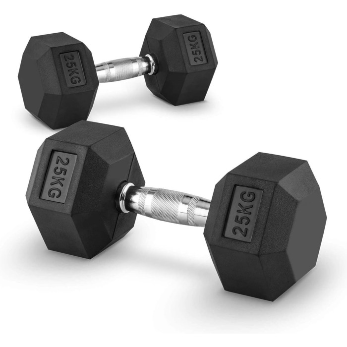 Гантель Technofit Hex 25 кг з гумовим покриттям, шестигранна для силових тренувань, бодібілдингу та фітнесу