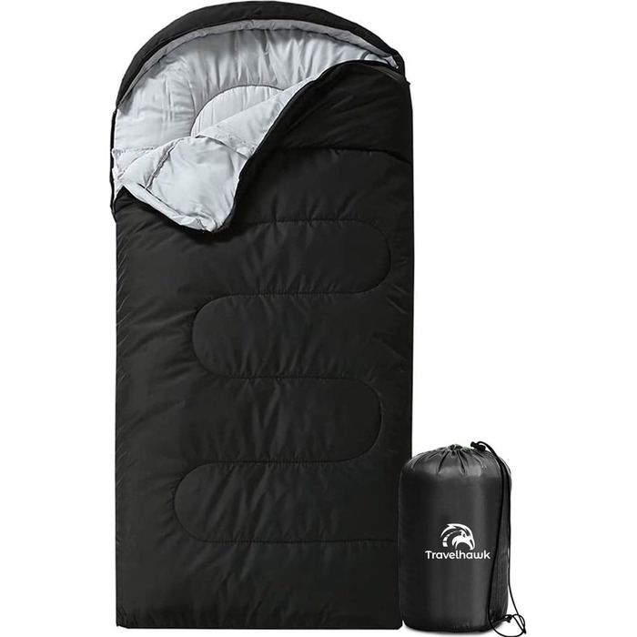 Спальний мішок 210 x 75 см - ковдровий, 3-4 сезони, для кемпінгу, подорожей, туризму. Чорний.