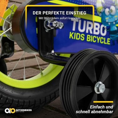 Детский велосипед Actionbikes Turbo 12/16 дюймов - V-Brake тормоза, защита от брызг, для детей 2-7 лет (для девочек и мальчиков)