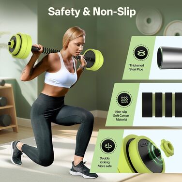 PASYOU Набір гантелей регульовані 20 кг 4 в 1: гантелі, гиря, гантелі з'єднувачем, штанга для домашніх тренувань (зелений)