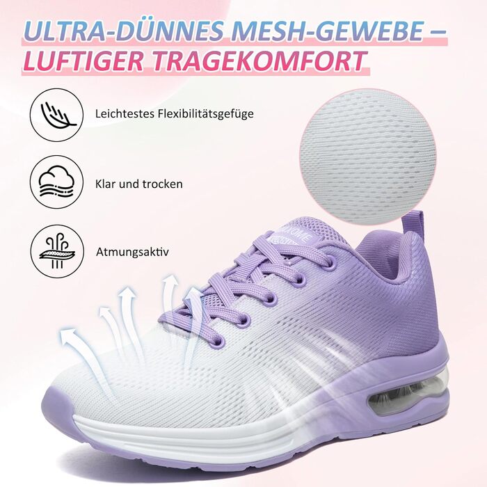 Жіночі кросівки для бігу та фітнесу Laufschuhe Lila з повітряною амортизацією та ортопедичною підтримкою 38 EU