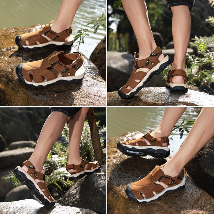 Чоловічі сандалі AX BOXING для трекінгу та спорту, літні відкриті, на липучці, дихаючі, антиковзкі, розмір 44 EU (коричневі)