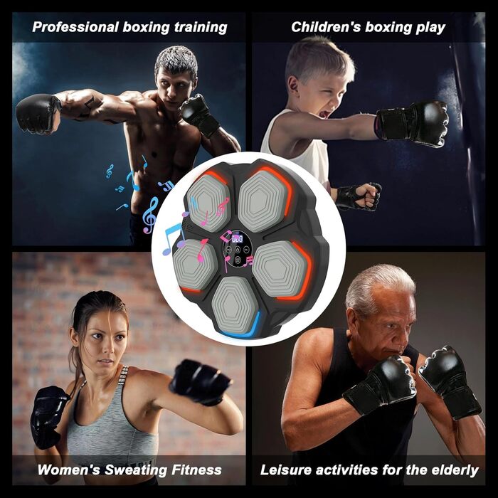 Музична боксерська машина – розумна боксерська машина з LED-підсвіткою, боксерськими рукавичками, 8 режимів швидкості та функцією підрахунку, настінна боксерська машина з музикою для дітей та дорослих (35*35 см)
