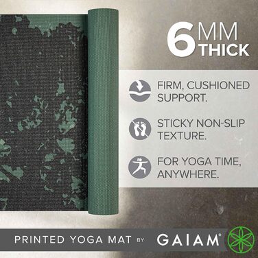 Йогамат Gaiam Premium 6 мм з принтом, товста, нековзна, для йоги, пілатесу та фітнесу (172 x 61 x 6 мм)