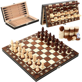 Магнітна шахова дошка 3-в-1 з дерева, 29 x 29 см. Шахи для дітей, для подорожей та сімейних ігор