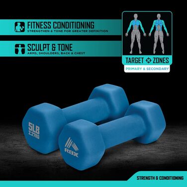 Набір гантелей RBX Weights – неопринові гантелі з нековзною ручкою, силові тренажери для дому та спортзалу, антиковзні, проти скочування