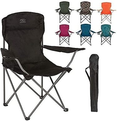 Крісло для кемпінгу Highlander - Легке та міцне туристичне крісло для відпочинку на природі. Підходить для кемпінгу, фестивалів, дачі, риболовлі та відпочинку на пляжі. Чорний колір.